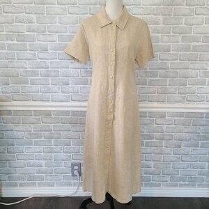 Vintage Norm Thompson Natural Linen Maxi Shirt Dress Med P Minimalist Lagenlook